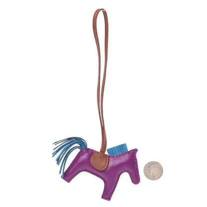 Hermes Milo Lambskin Grigri Rodeo Horse Bag Charm PM Anemone Bleu Izmir Fauve 2 of 4