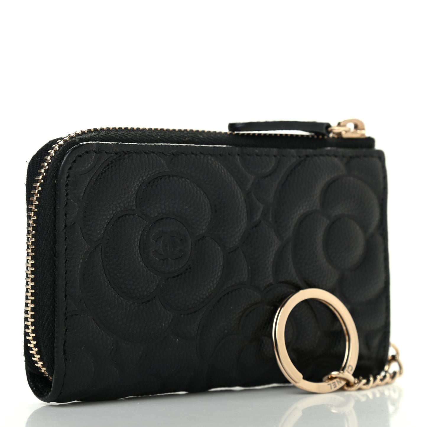 Caviar Camellia Embossed Key Holder Case Black