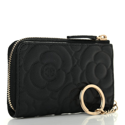 Chanel Caviar Camellia Embossed Key Holder Case Black 3 of 7