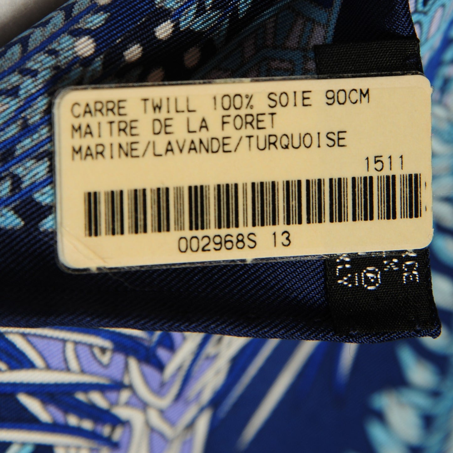 Silk Maitre de la Foret Scarf 90 Marine Lavande Turquoise