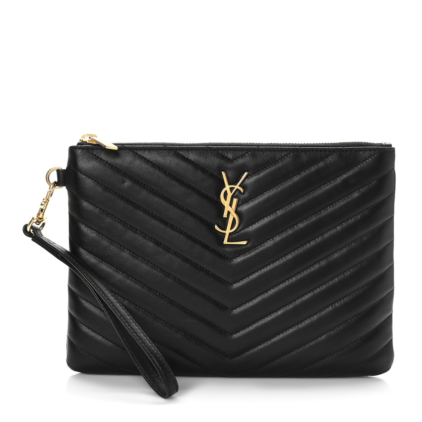 Calfskin Matelasse Chevron Monogram A5 Wristlet Black