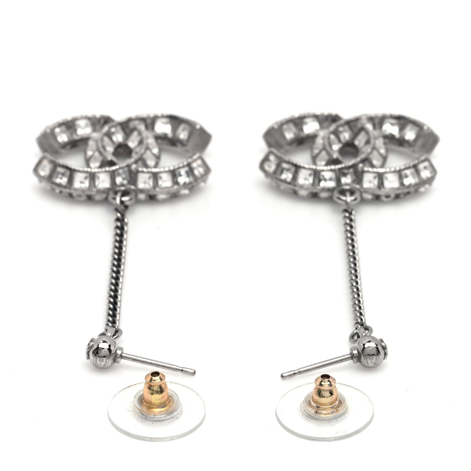 Chanel Baguette Crystal CC Drop Earrings Silver 3 of 4