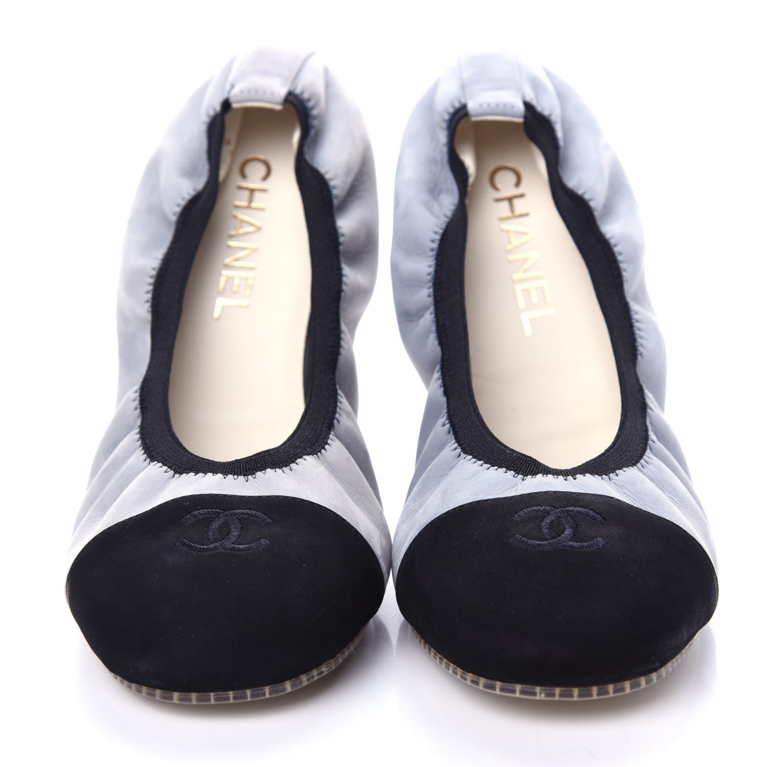 Chanel Nubuck Suede CC Elastic Cap Toe Ballerina Flats 40.5 Blue 5 of 11