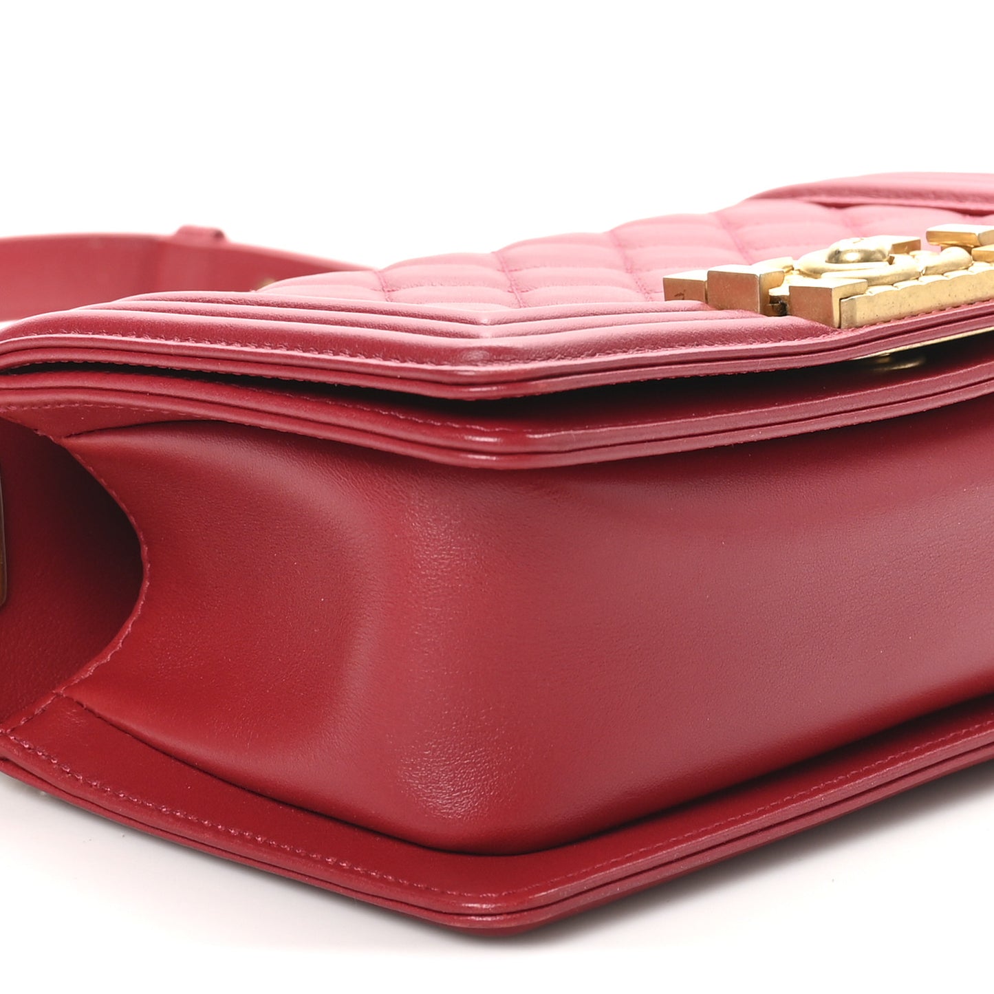 Calfskin Quilted Small Boy Logo Top Handle Flap Red