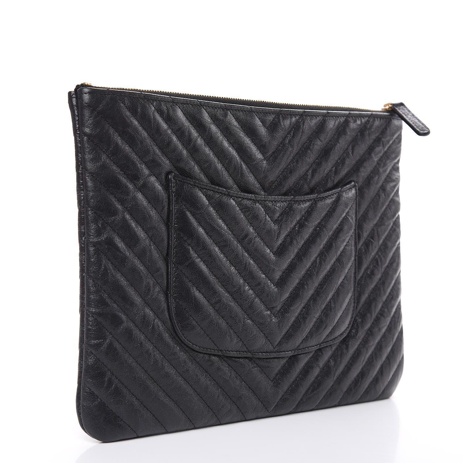 Chanel Crumpled Calfskin Chevron Quilted Medium Cosmetic Case Black 3 of 8