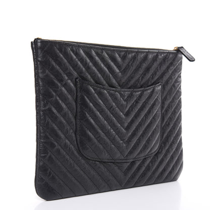 Chanel Crumpled Calfskin Chevron Quilted Medium Cosmetic Case Black 3 of 8