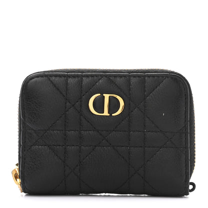 Christian Dior Grained Calfskin Supple Cannage Caro Compact Zip Card Wallet Black 1 of 7