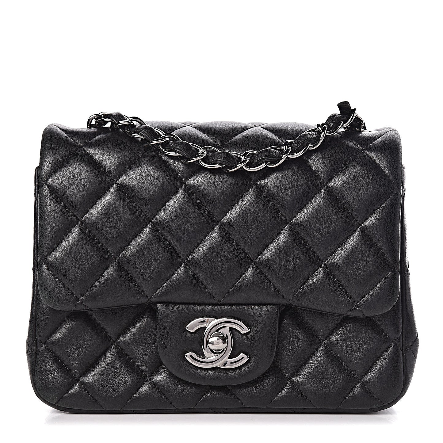 Lambskin Quilted Mini Square Flap Black