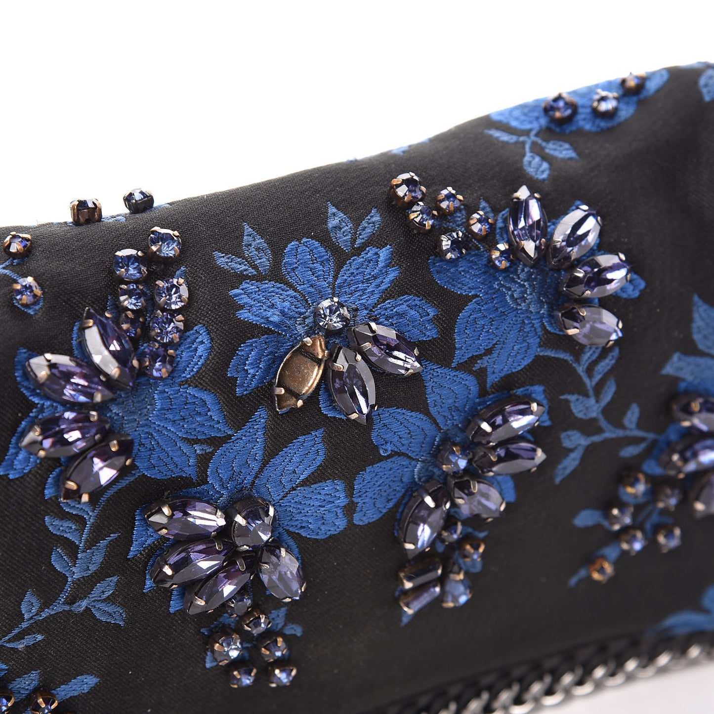 Jacquard Floral Crystal Falabella Clutch Black