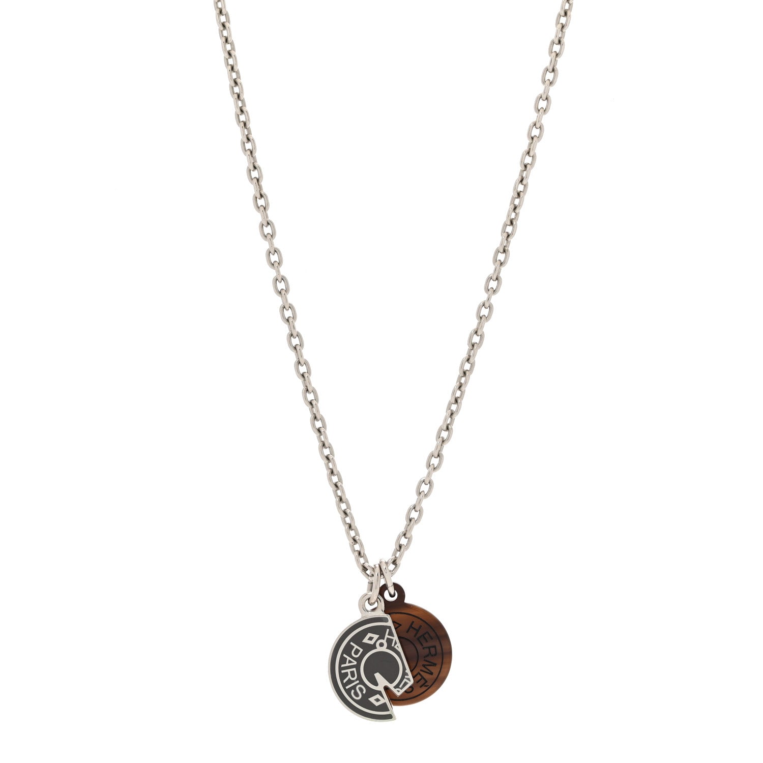 Hermes Buffalo Horn Lacquer Carrousel Necklace Etain 1 of 5