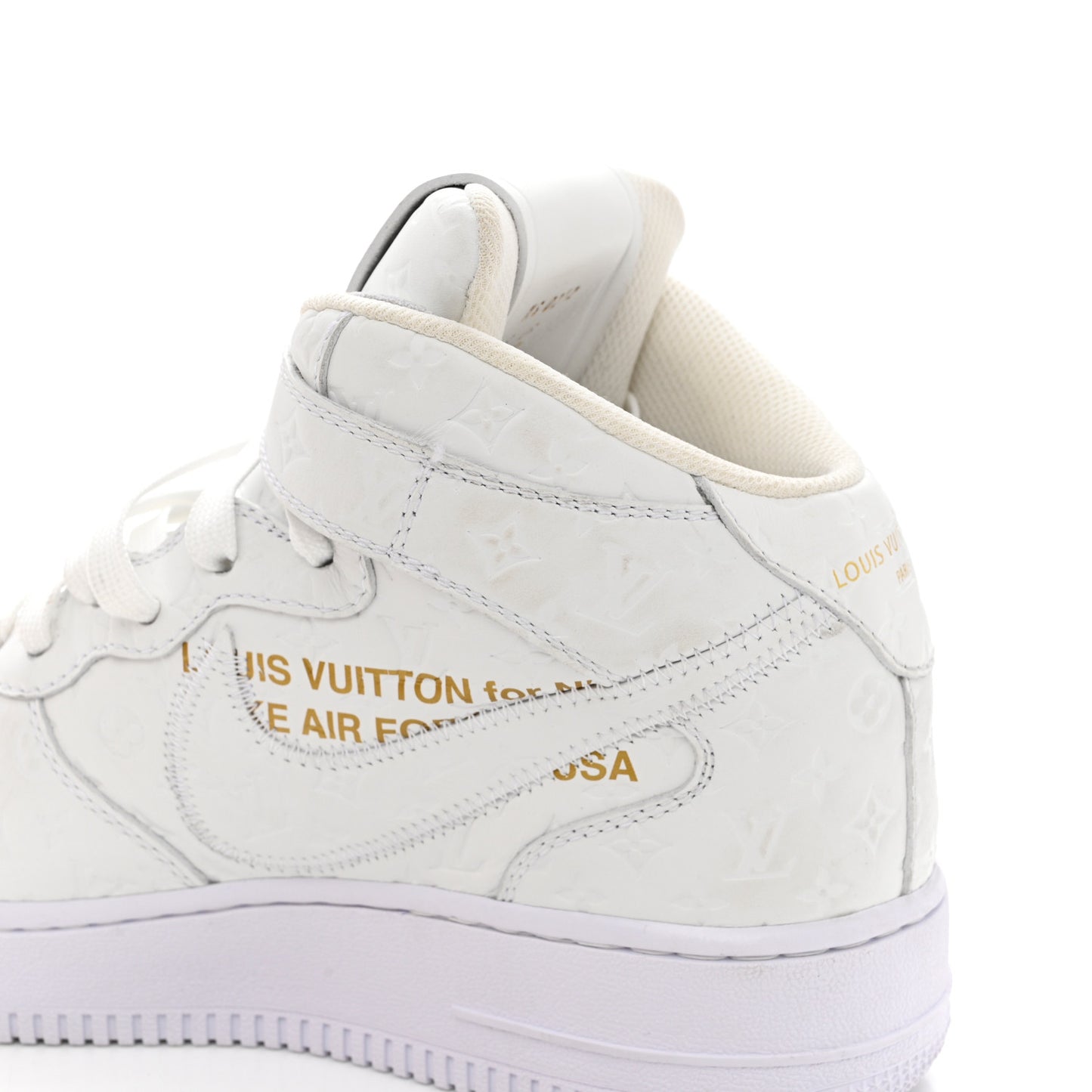 X NIKE AIR FORCE 1 Calfskin Monogram Mens Mid Sneakers 6 White