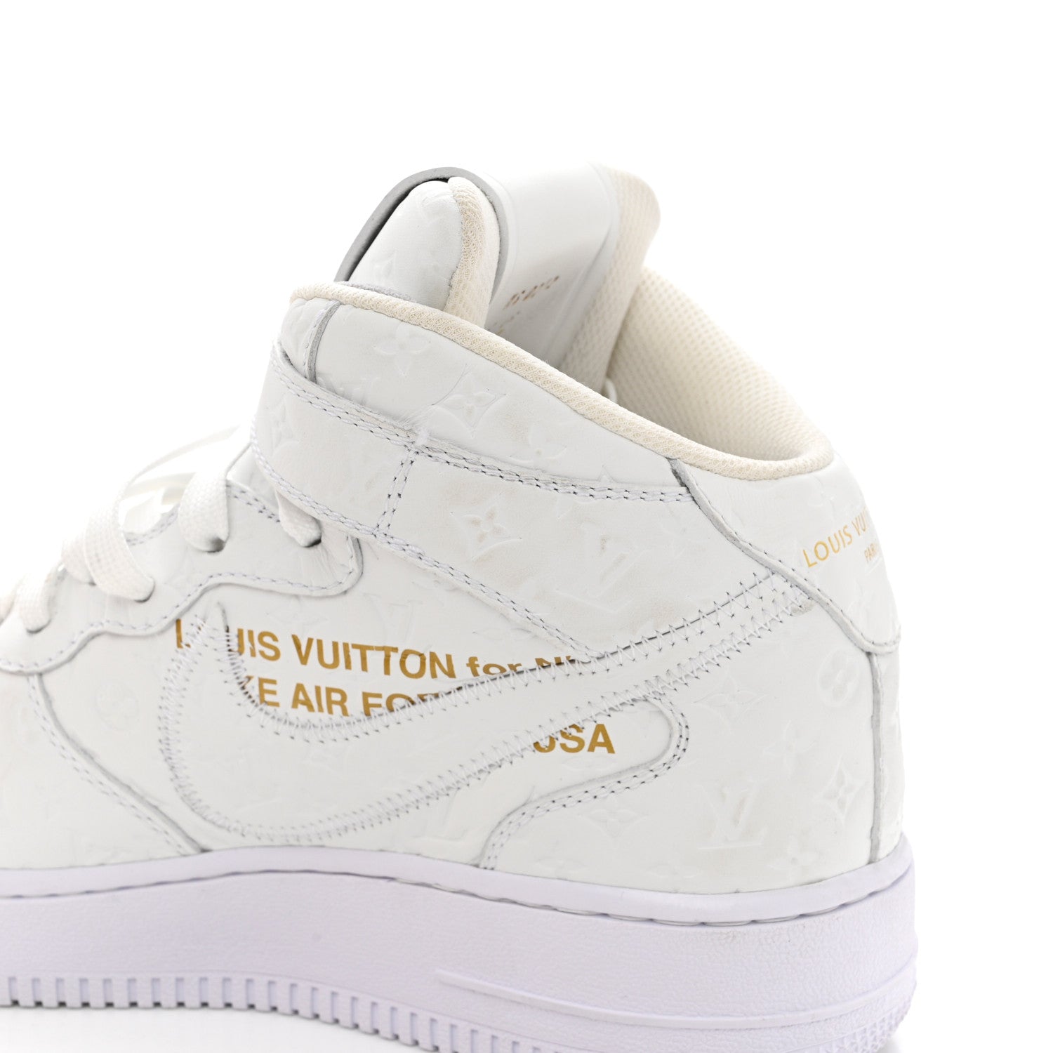 Louis Vuitton X NIKE AIR FORCE 1 Calfskin Monogram Mens Mid Sneakers 6 White 10 of 12