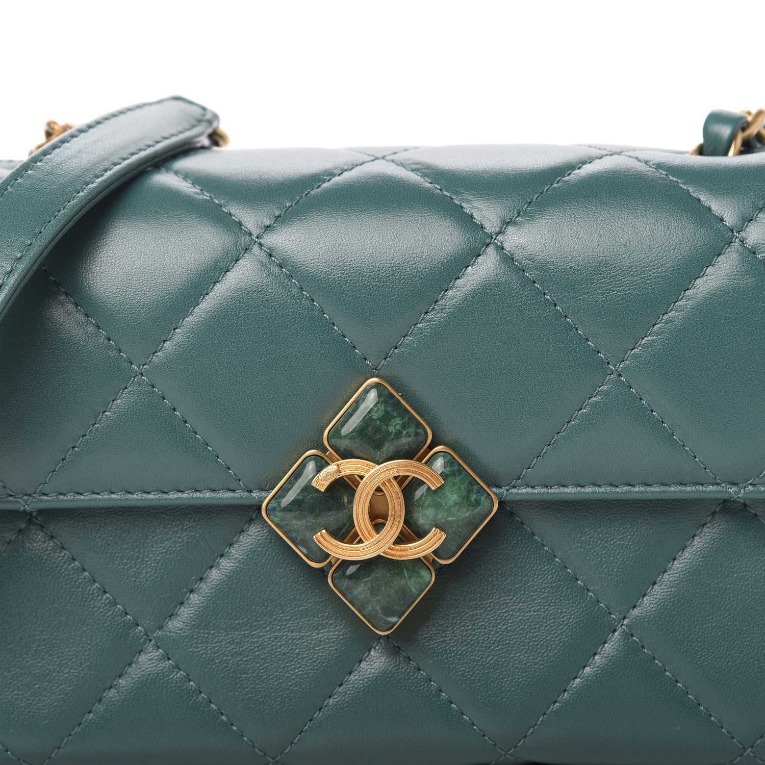 Chanel Lambskin Quilted Diamond Lock Flap Green 10 of 11