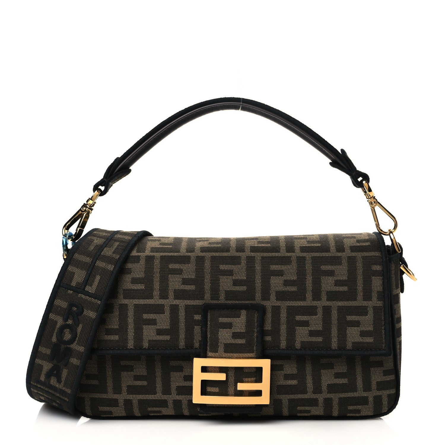 Fendi Fabric Jacquard FF 1974 Medium Baguette Tobacco Moro Black 1 of 12