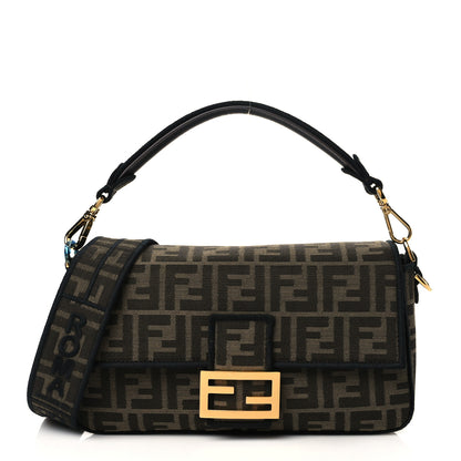 Fendi Fabric Jacquard FF 1974 Medium Baguette Tobacco Moro Black 1 of 12