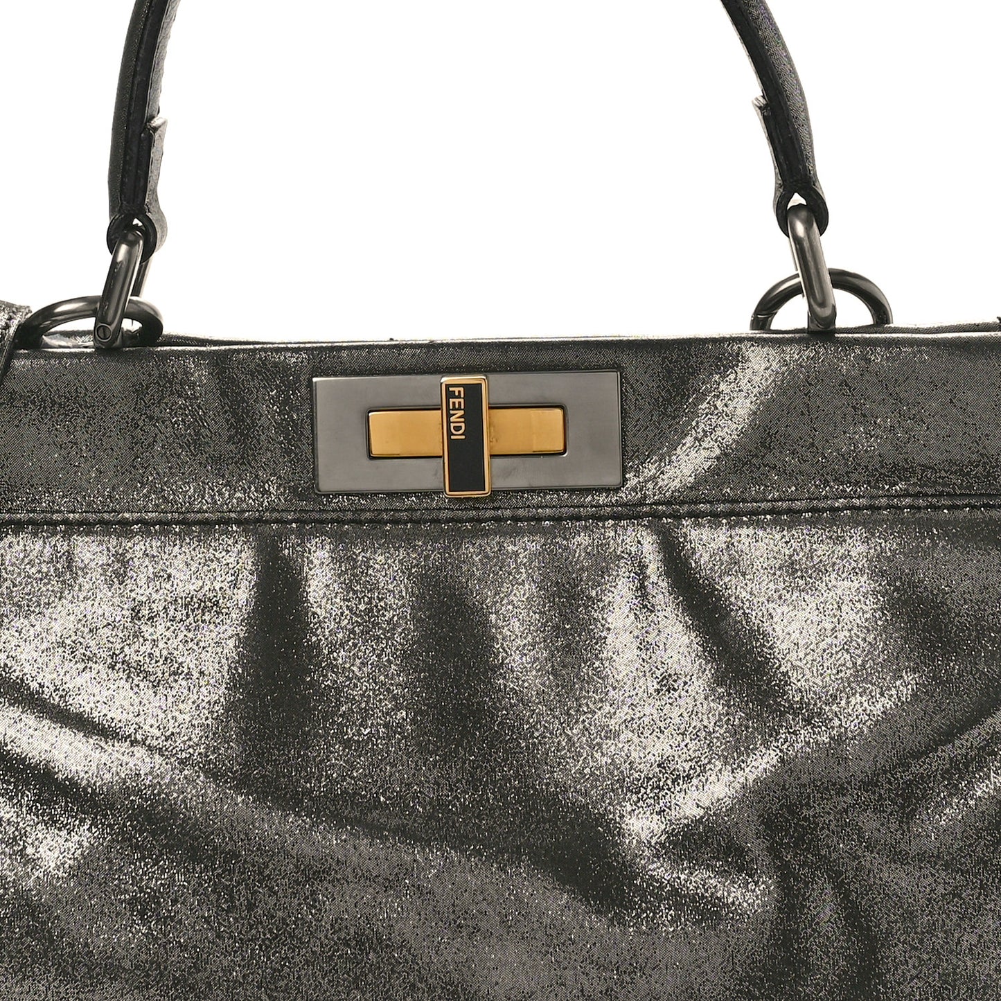 Metallic Fan Vitello Medium Peekaboo Iconic Satchel Silver