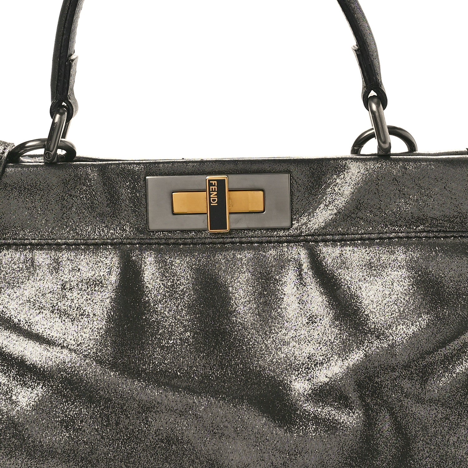 Fendi Metallic Fan Vitello Medium Peekaboo Iconic Satchel Silver 9 of 11