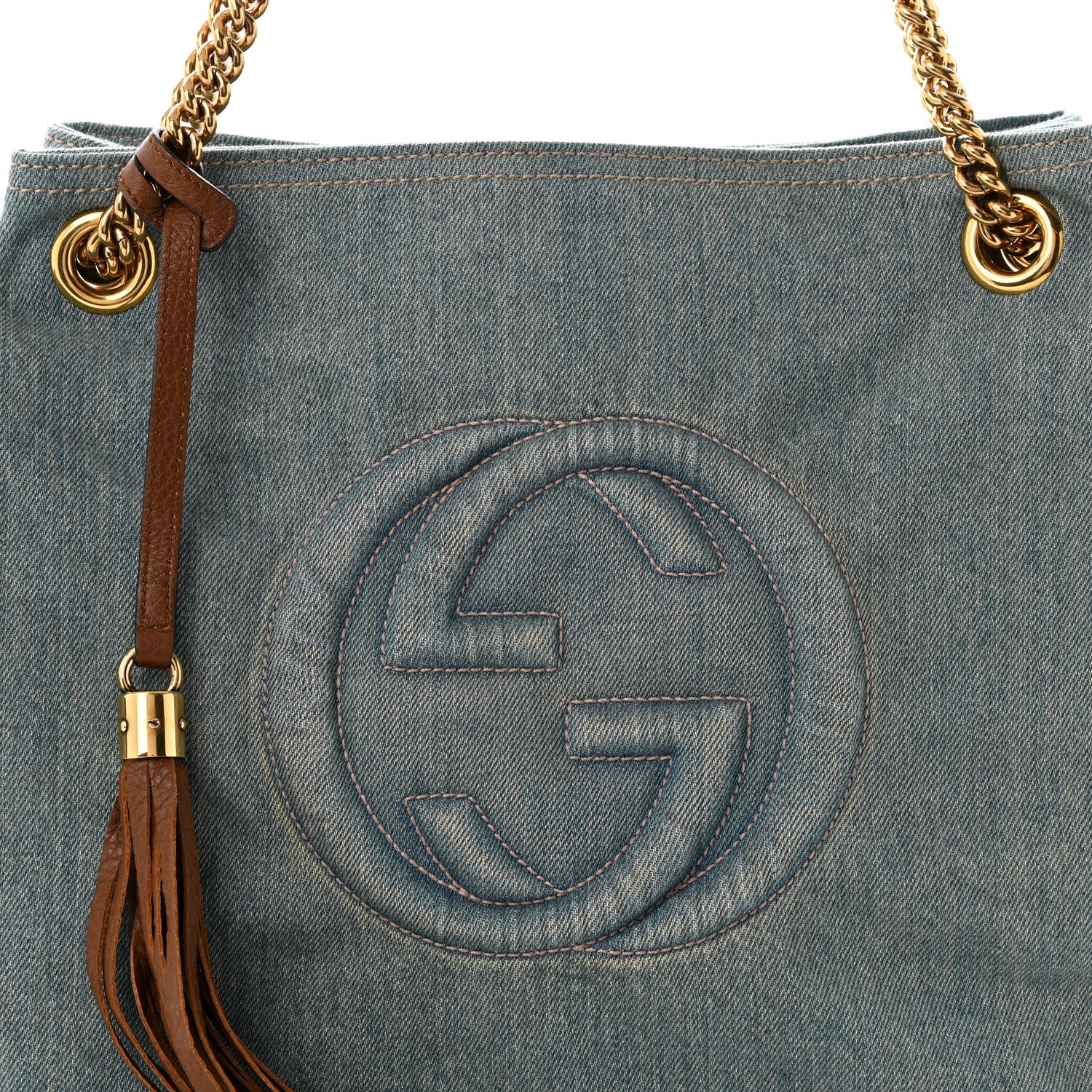 Gucci Denim Medium Soho Chain Shoulder Bag Blue 8 of 10