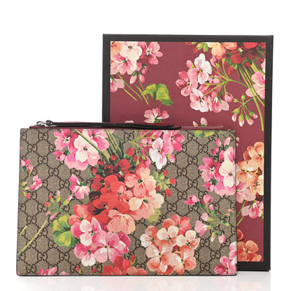 Gucci GG Supreme Monogram Blooms Suede Large Zip Pouch Beige Multicolor Dry Rose 8 of 8