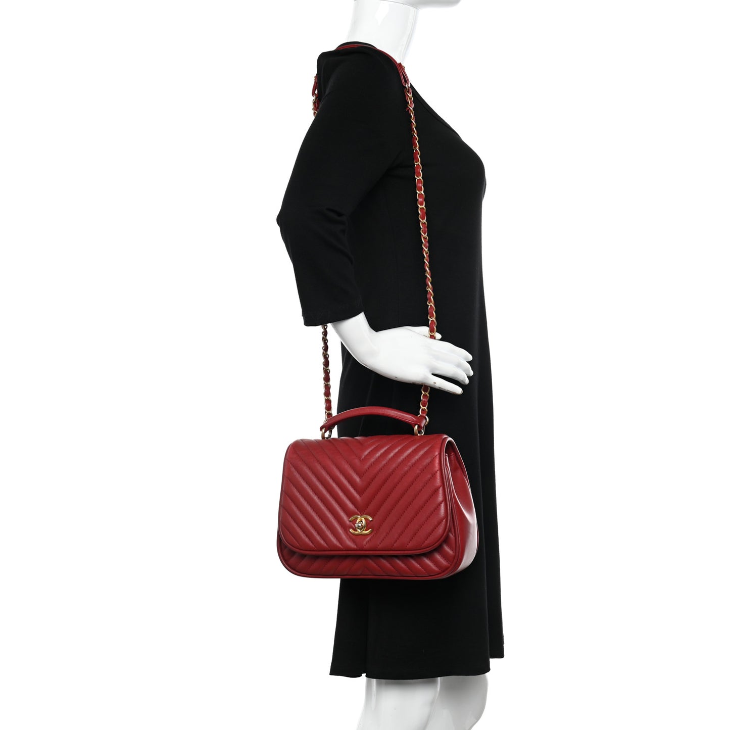 Lambskin Reverse Chevron Quilted Round Top Handle Flap Red