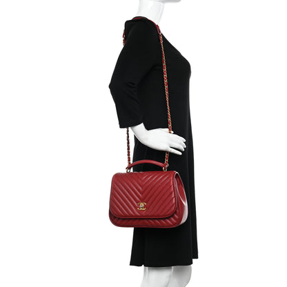 Chanel Lambskin Reverse Chevron Quilted Round Top Handle Flap Red 2 of 11