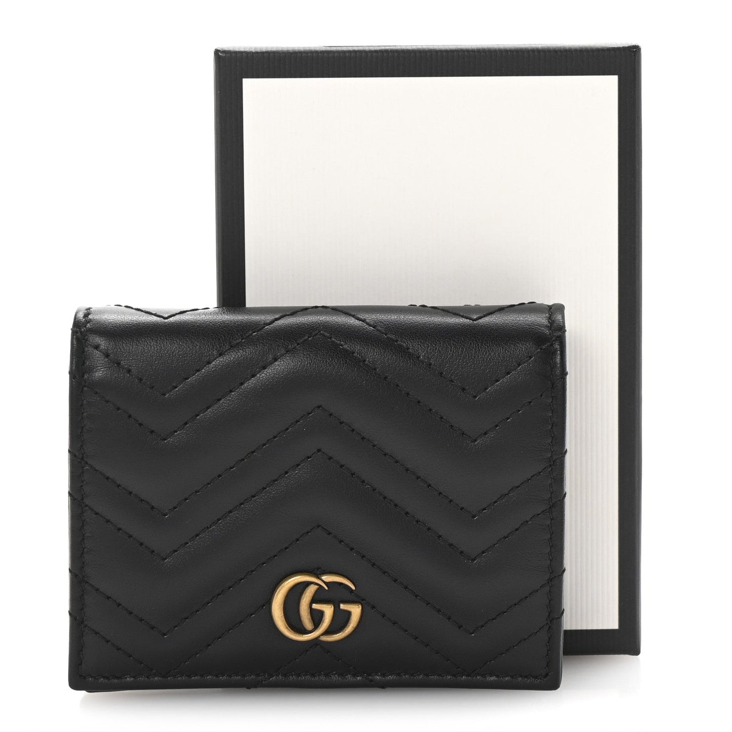 Calfskin Matelasse GG Marmont Card Case Wallet Black