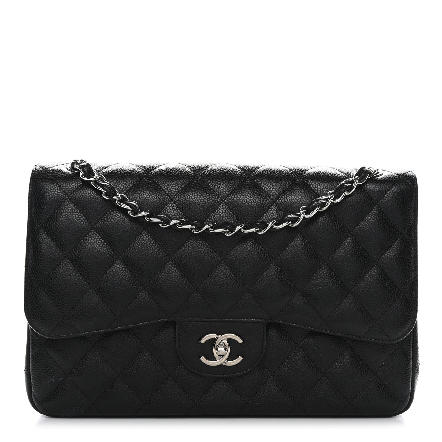 Caviar Quilted Jumbo Double Flap Black
