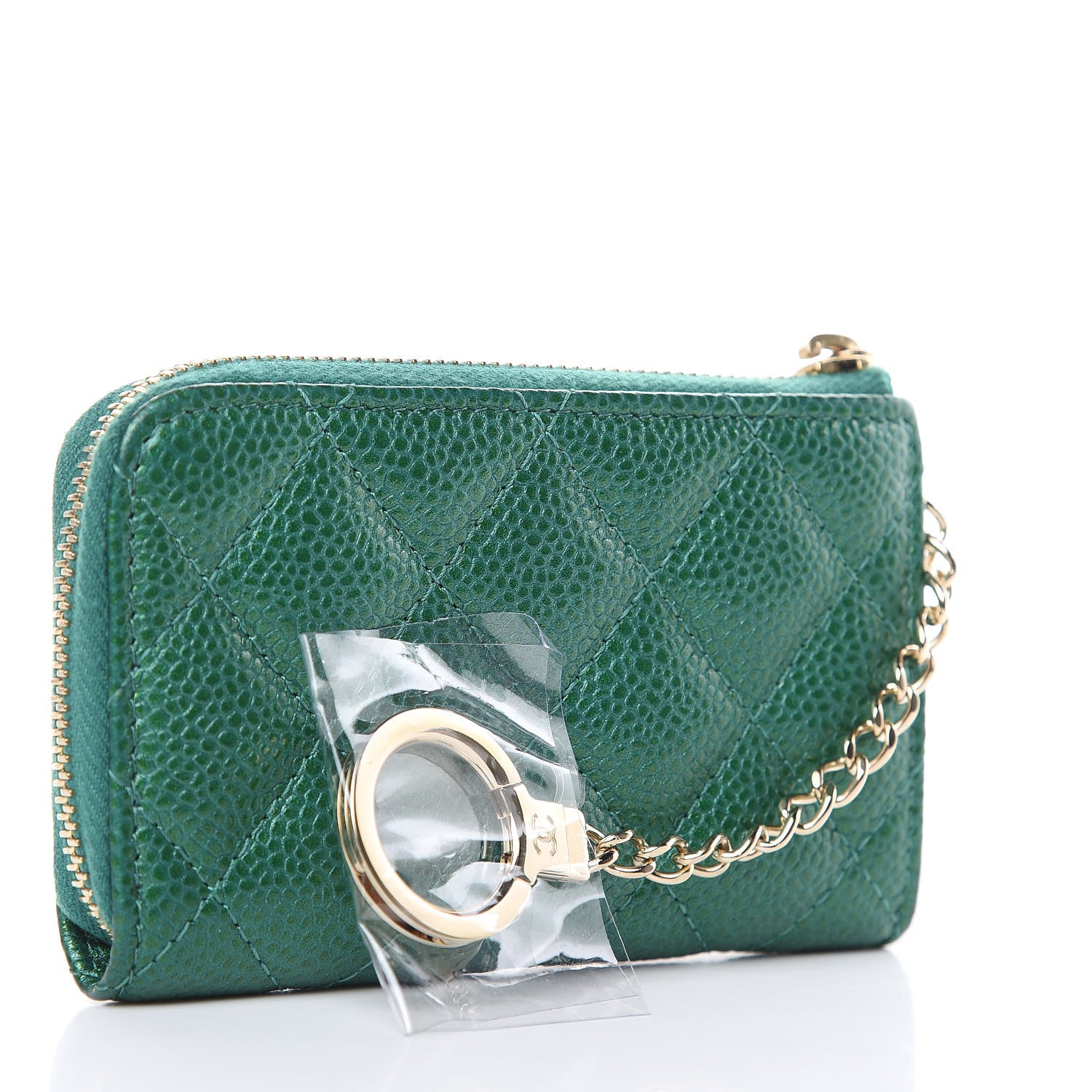 Chanel Metallic Caviar Quilted Key Holder Case Green 3 of 8