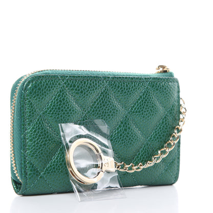 Chanel Metallic Caviar Quilted Key Holder Case Green 3 of 8