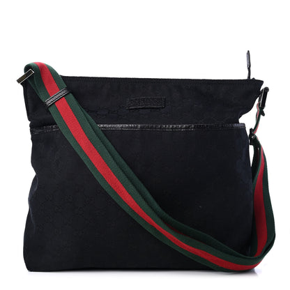 Gucci Monogram Web Medium Flat Messenger Bag Black 1 of 8