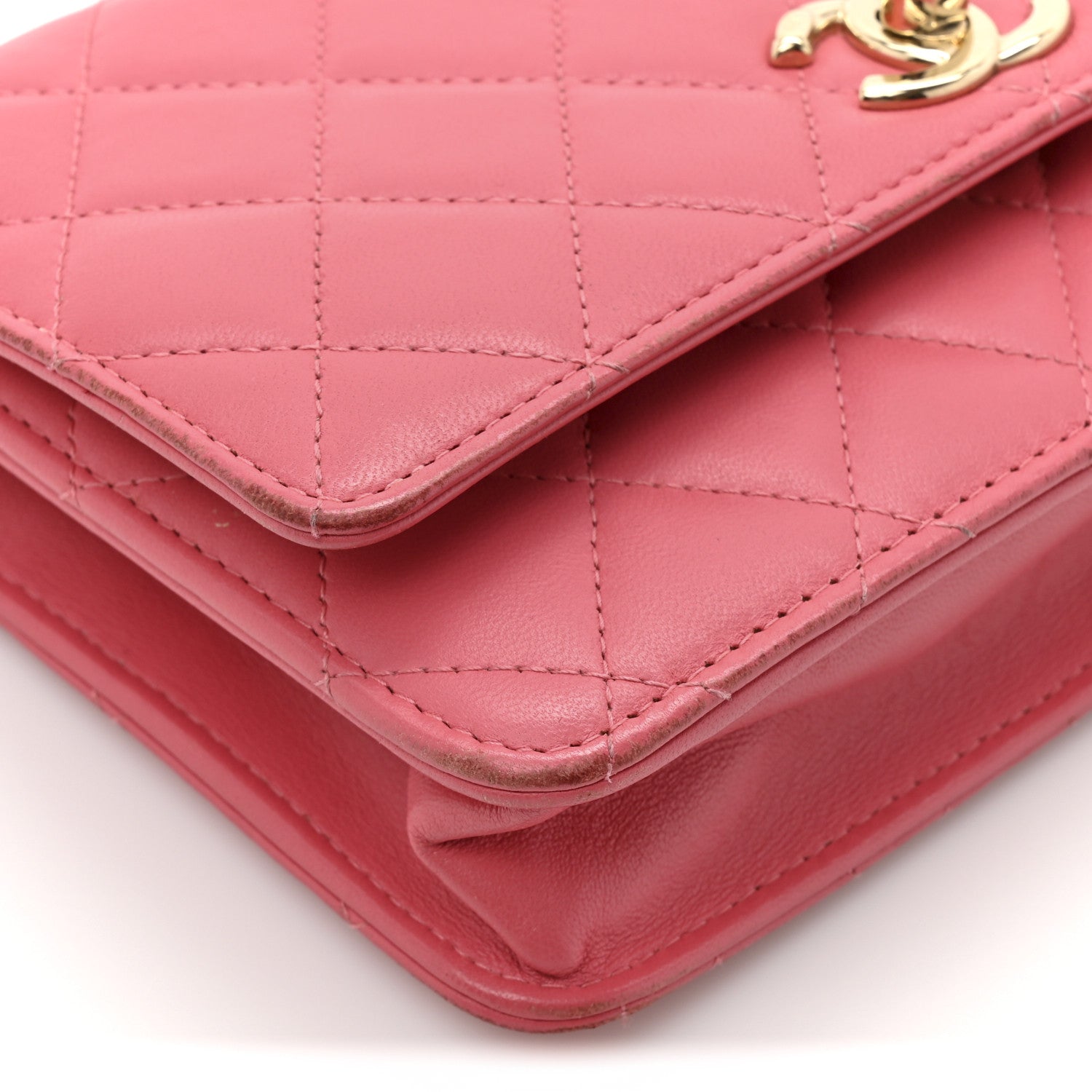 Chanel Lambskin Quilted Trendy CC Wallet On Chain WOC Bright Pink 11 of 18