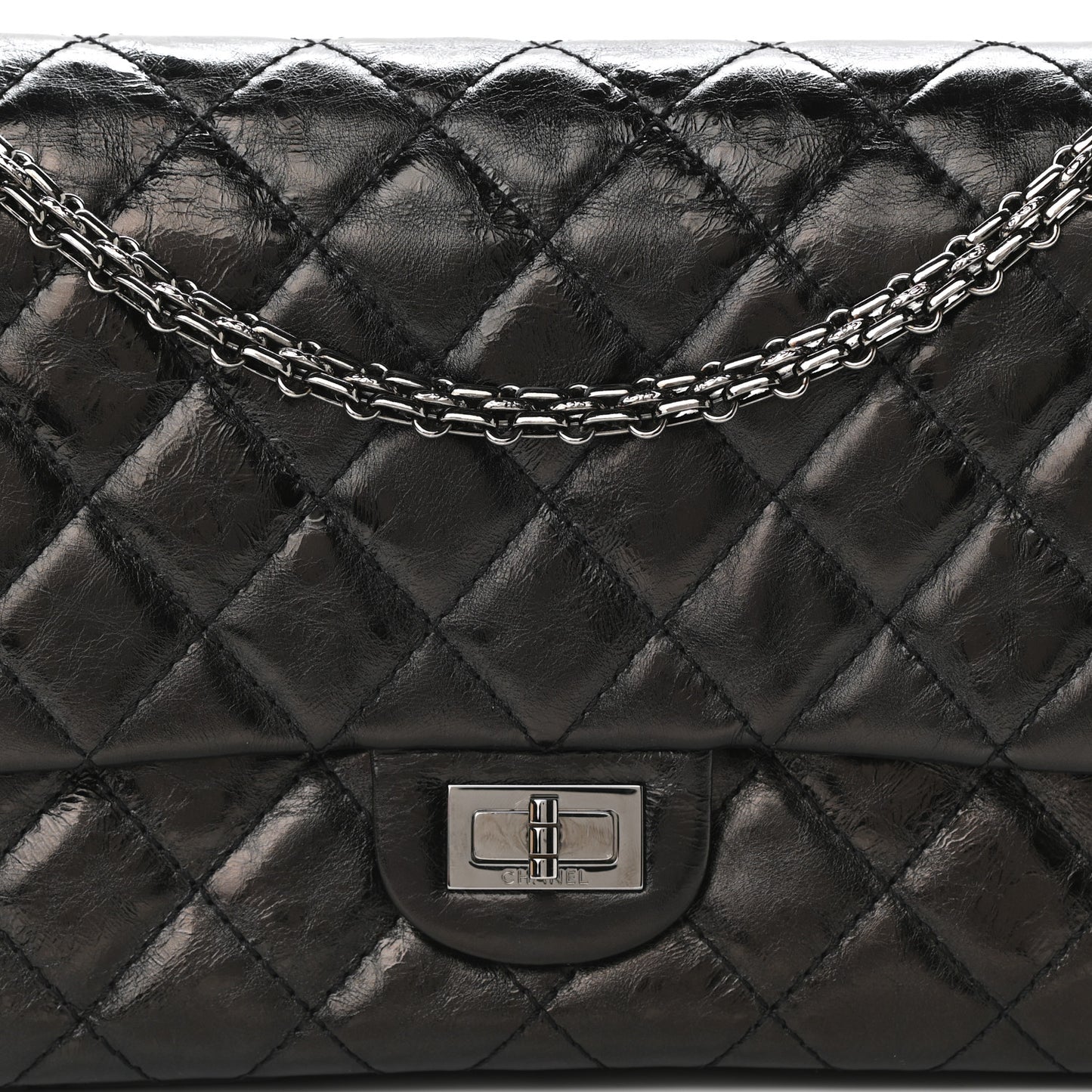 Metallic Aged Calfskin Quilted 2.55 Reissue 226 Flap Black