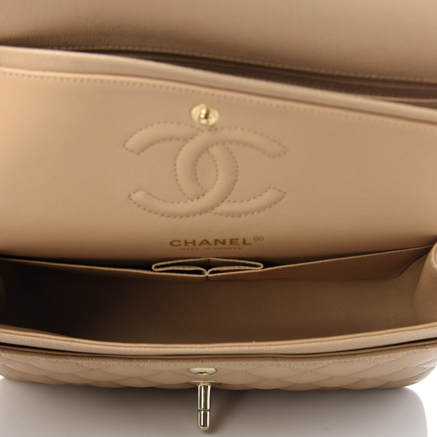 Caviar Quilted Small Double Flap Beige