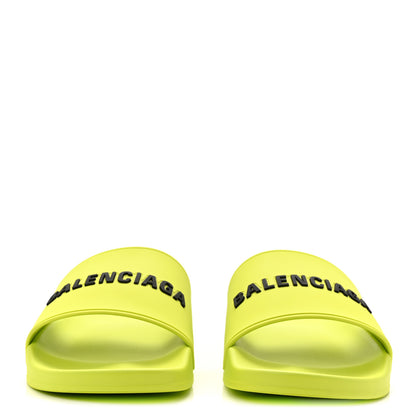 Balenciaga Rubber Mens Logo Pool Slide Sandals 44 Fluo Yellow 3 of 9