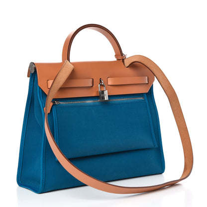 Hermes Vache Hunter Toile Herbag Zip 31 PM Bleu Natural 4 of 15