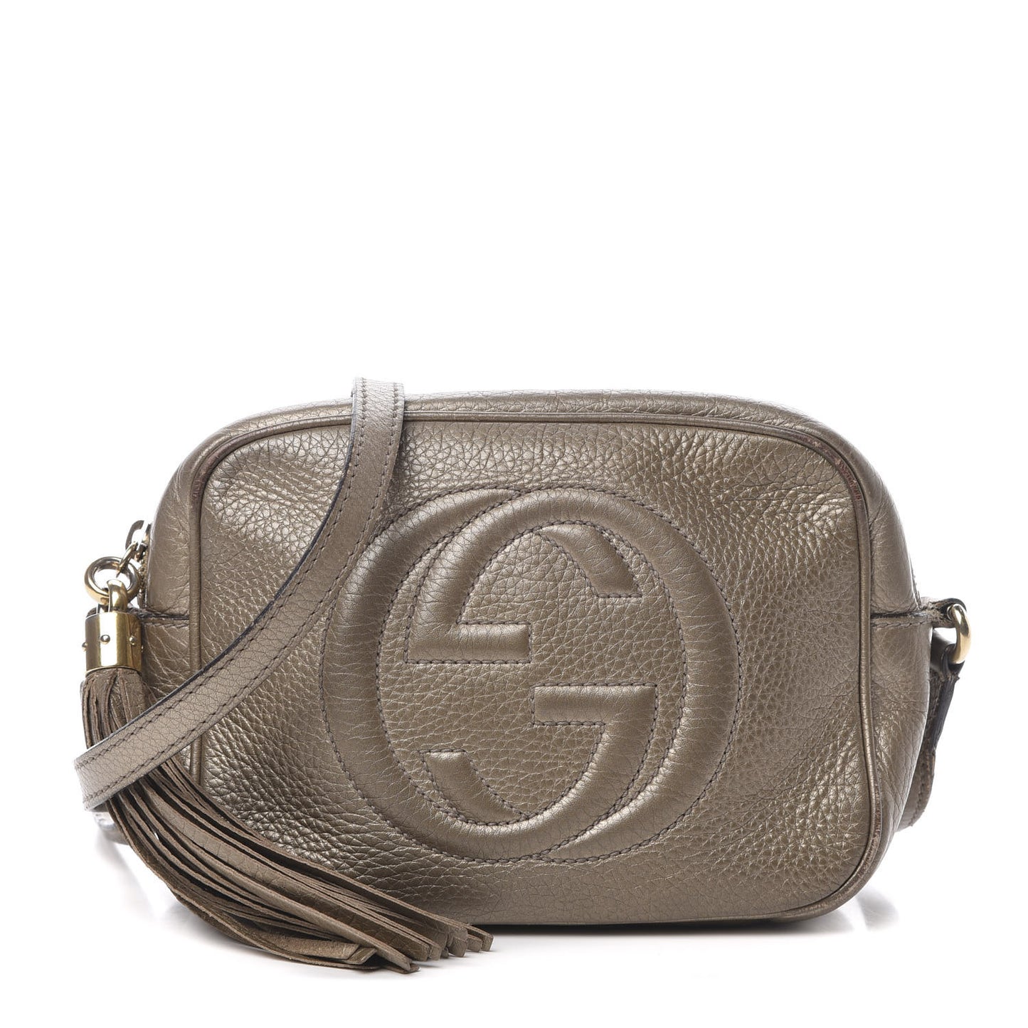 Metallic Pebbled Calfskin Small Soho Disco Bag Golden Beige
