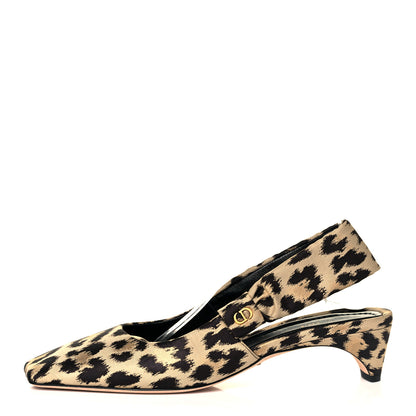 Christian Dior Nylon Leopard Print Mizza Slingback Pumps 40.5 Beige Multicolor 1 of 9