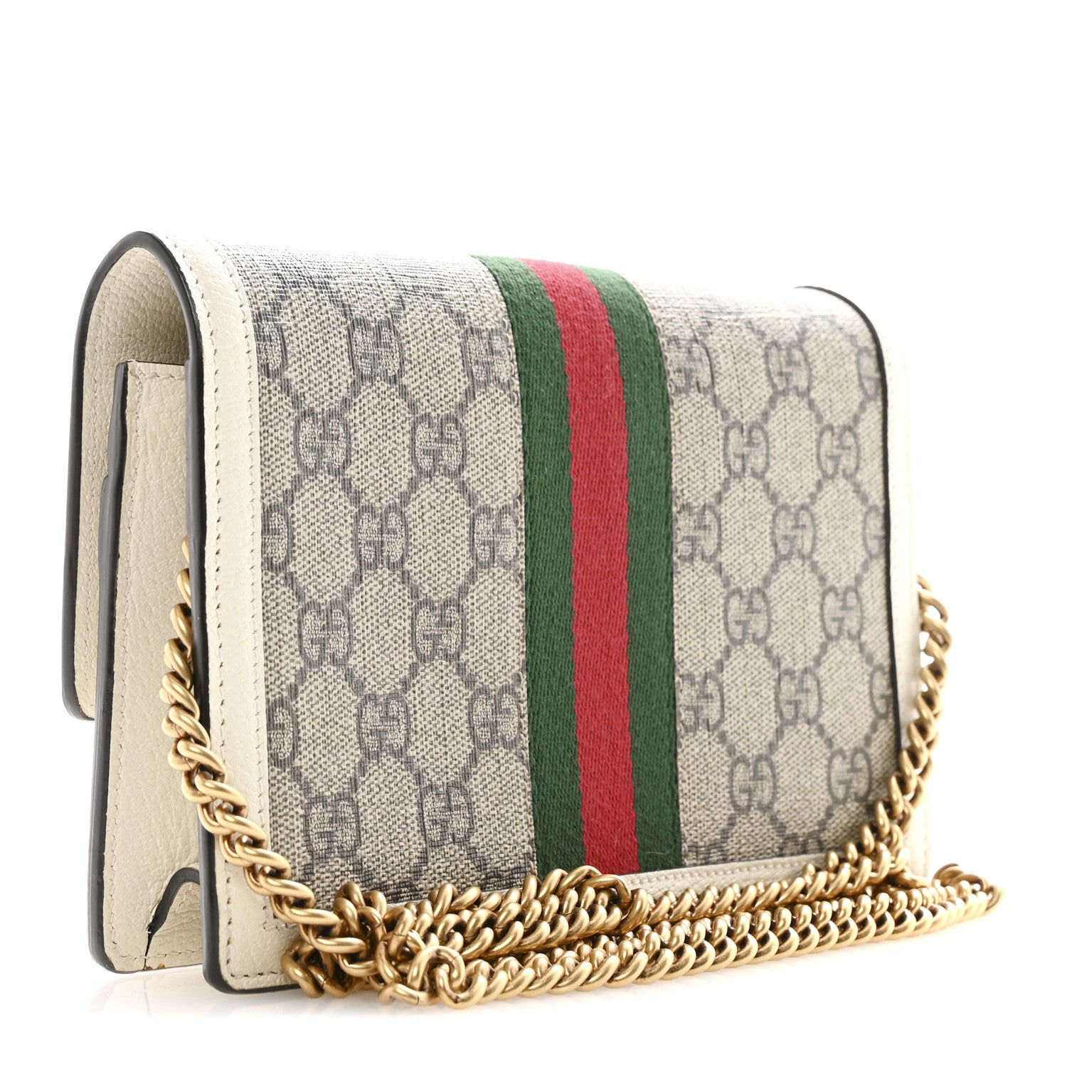 Gucci GG Supreme Monogram Web Queen Margaret Chain Wallet White