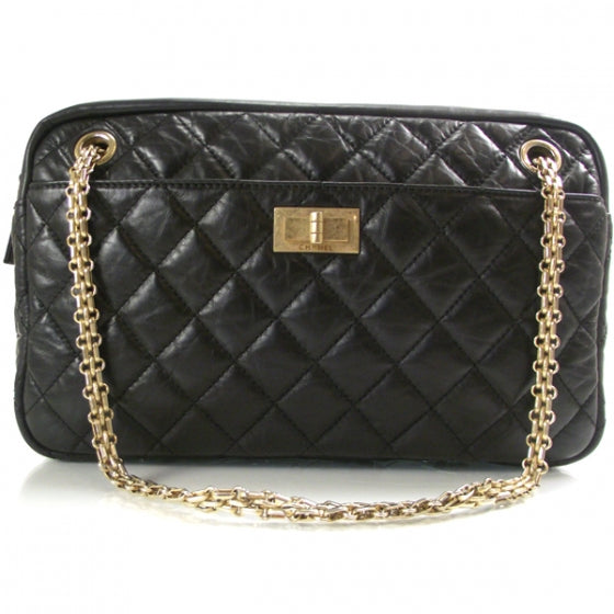Aged Calfskin Quilted Medium Reissue Camera Case Black