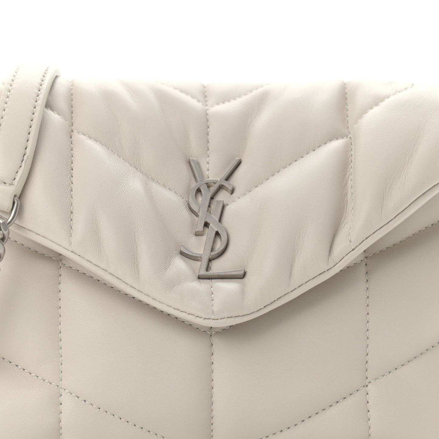 Lambskin Quilted Toy Loulou Puffer Monogram Chain Satchel Blanc Vintage