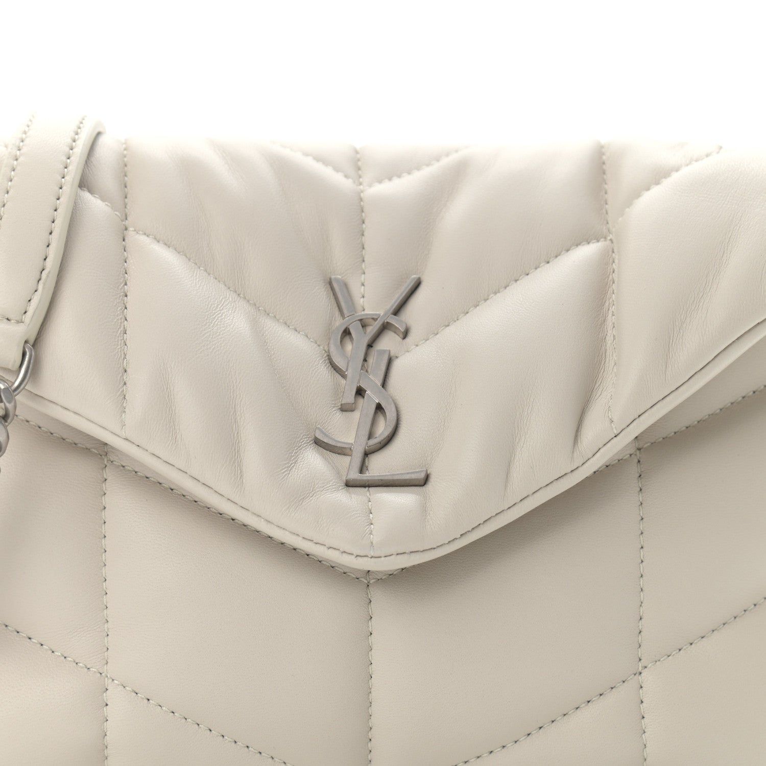 Saint Laurent Lambskin Quilted Toy Loulou Puffer Monogram Chain Satchel Blanc Vintage 9 of 12