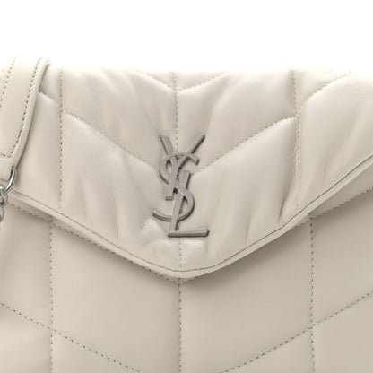 Saint Laurent Lambskin Quilted Toy Loulou Puffer Monogram Chain Satchel Blanc Vintage 9 of 12