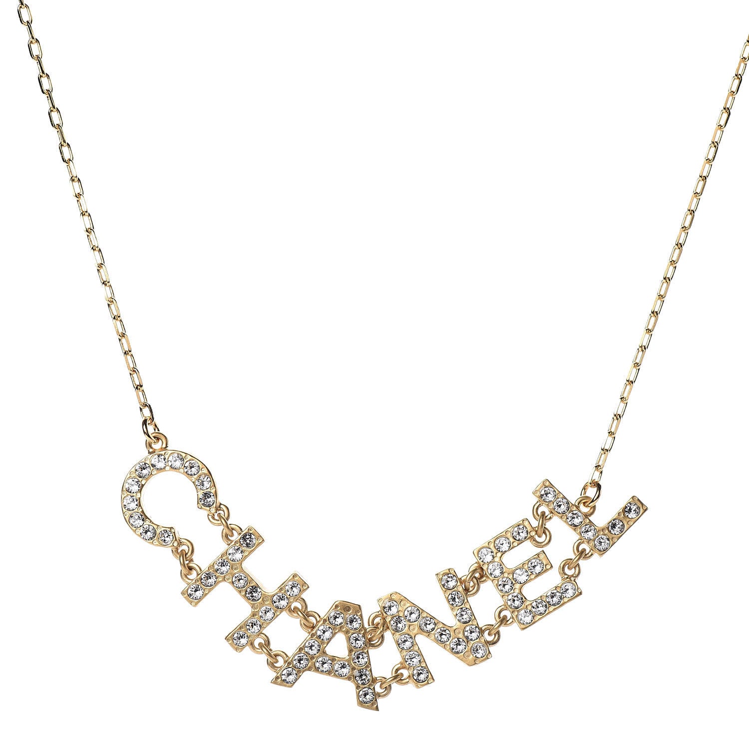 Chanel Metal Crystal Logo Necklace Gold 1 of 6
