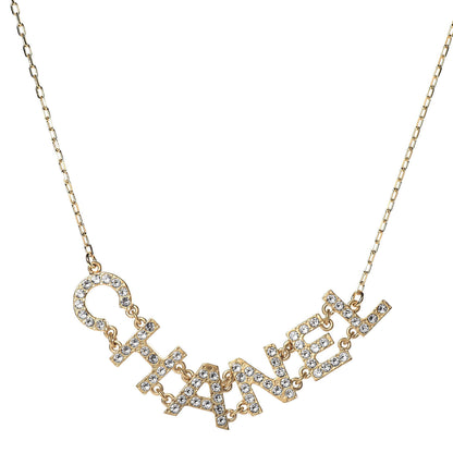 Chanel Metal Crystal Logo Necklace Gold 1 of 6