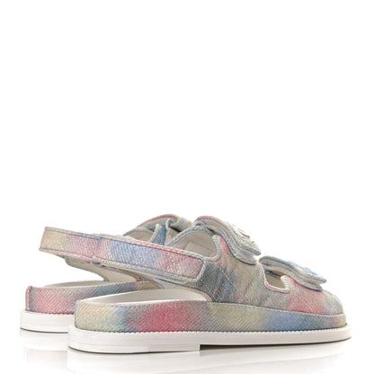 Chanel Printed Fabric Quilted Dad Sandals 36 Green Pink Blue 4 of 13