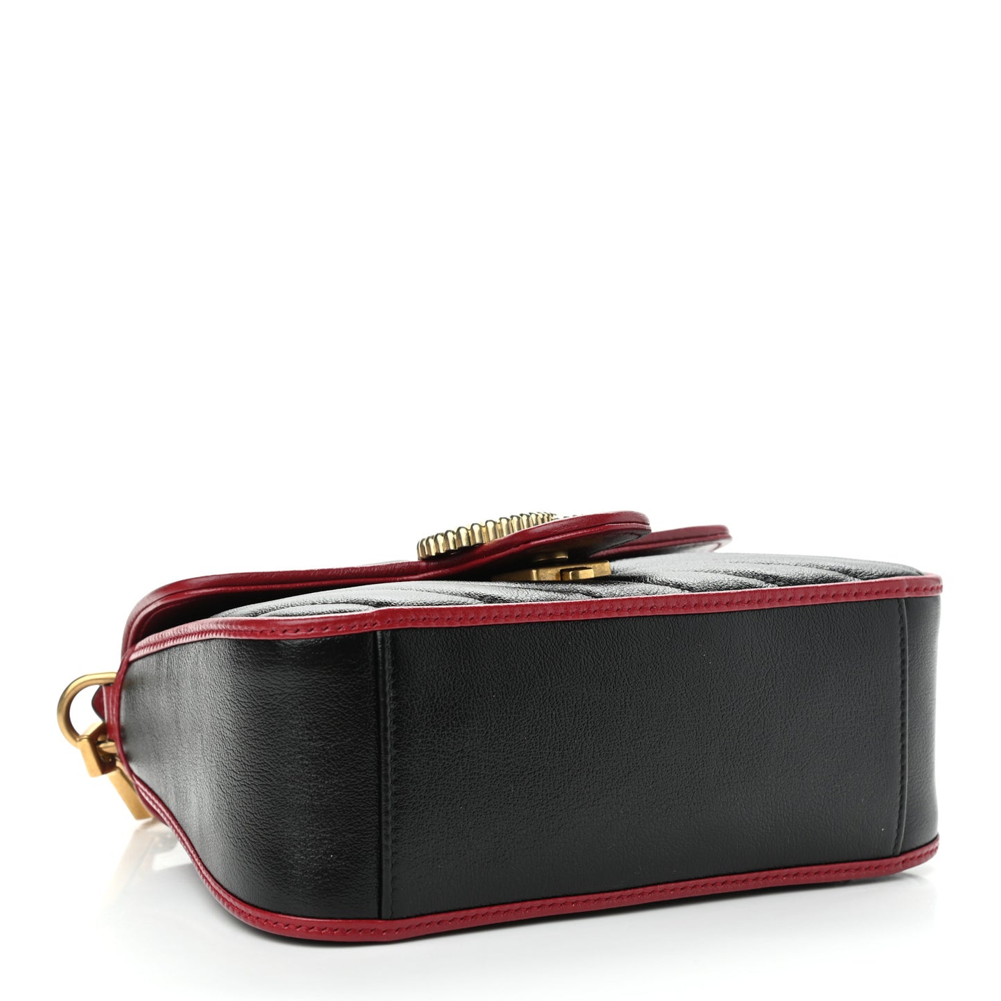 Vintage Effect Calfskin Matelasse Diagonal Mini Torchon GG Marmont Top Handle Shoulder Bag Black Romantic Cherry