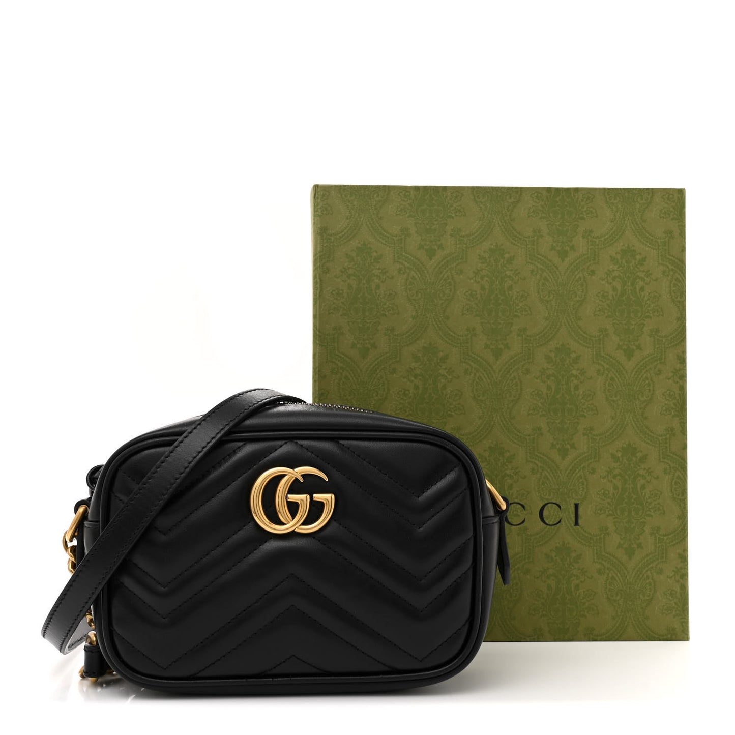 Calfskin Matelasse Mini GG Marmont Chain Shoulder Bag Black