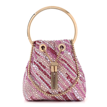 Jimmy Choo Satin Wave Degrade Hotfix Crystal Embellished Bon Bon Bucket Bag Pink Mix 1 of 10