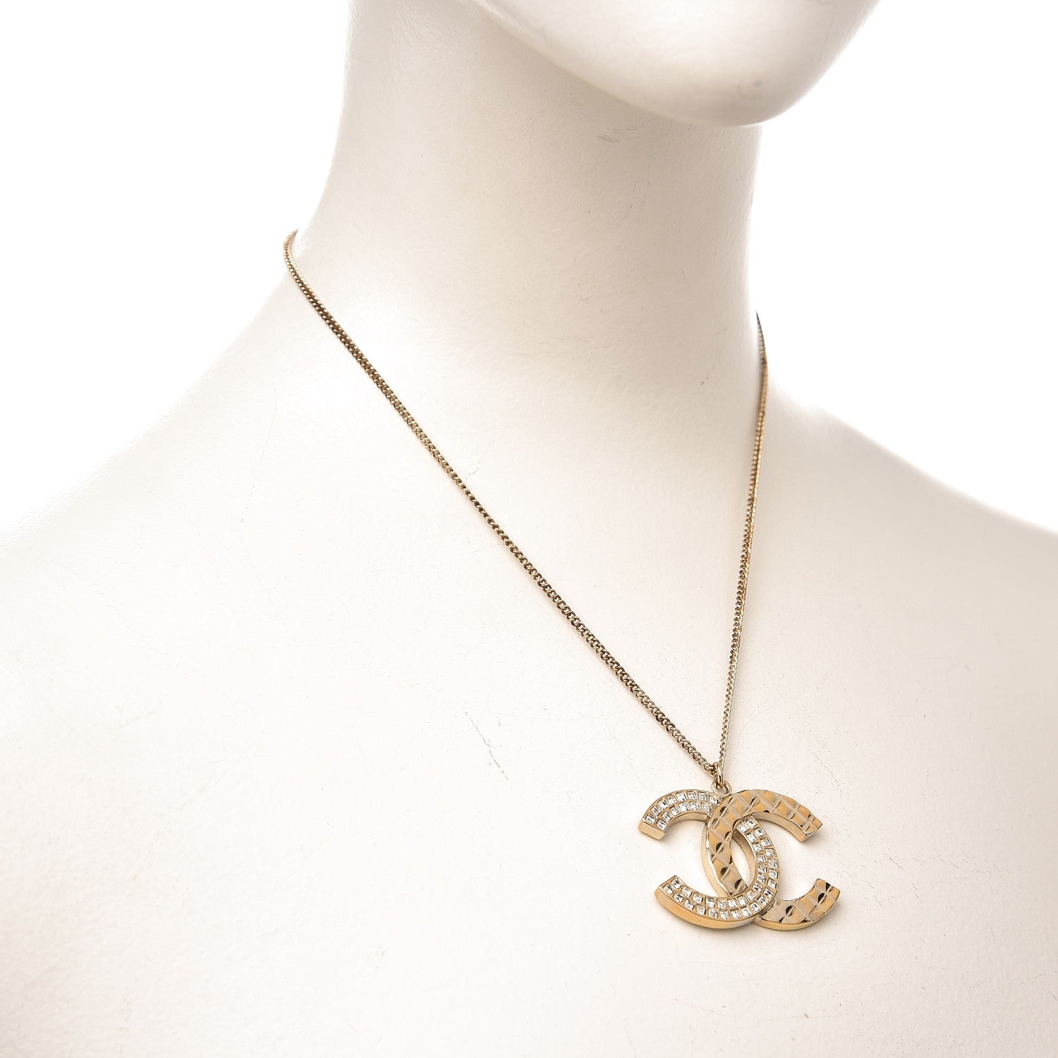 Chanel Baguette Crystal Quilted CC Pendant Necklace Gold 2 of 5