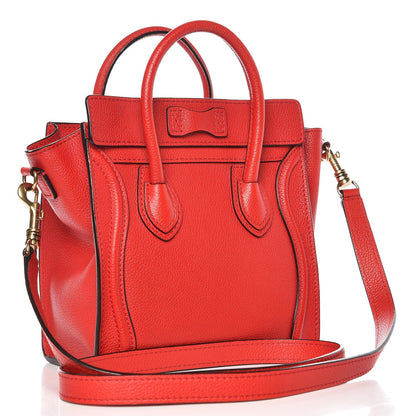Celine Drummed Calfskin Nano Luggage Coquelicot 4 of 9